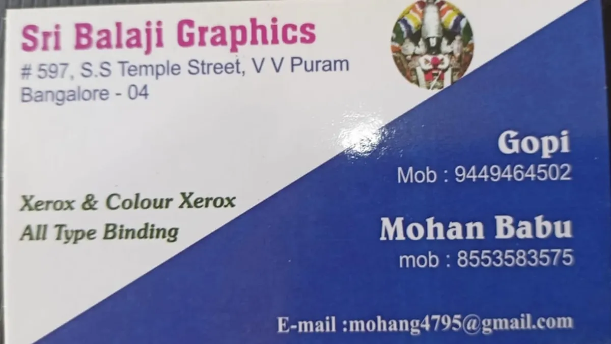 Xerox, Sri Balaji graphics, #597, S S temple Street, V V puram banglore 560004 — Book store on SP Road, Bangalore