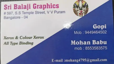 Xerox, Sri Balaji graphics, #597, S S temple Street, V V puram banglore 560004 — Book store on SP Road, Bangalore